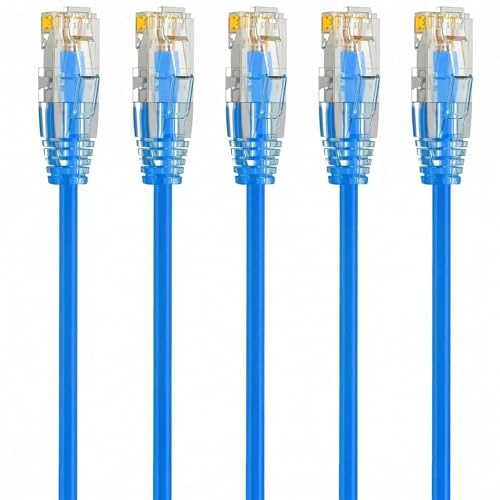 Xevtrak Cable RJ45 Cat 6A Bleu 0.5 Mètre, Câble Ethernet Cat 6 10 Gbps 550 MHz, Câble Réseau 28 AWG Cuivre Pur, Lot de 5 Câbles LAN Ethernet Courts, Cordon de Brassage Ultra Fin pour Armoire Réseau