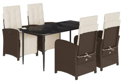 pokgdf Ensemble de bistrot avec plateau en verre et repose-pieds - Ensemble de bistrot avec taies d'oreiller amovibles et lavables - En polyrotin avec dossier réglable - 5 pièces - Rotin synthétique