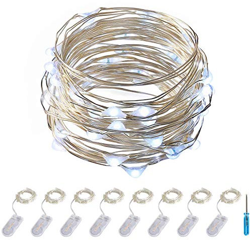 ITART LED Fairy Lights Battery Operated 8 Packs Cool White String Lights Silver Wire 2m with 20 LEDs for DIY Handcraft Wearable Submersible Lights for Halloween Christmas Jar Decorations Lights