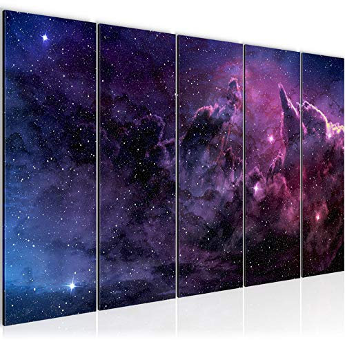 Runa Art Wandbild XXL Galaxie Sterne Wohnzimmer Schlafzimmer 200 x 80 cm Lila Violett 5 Teilig - Made in Germany - 612455a
