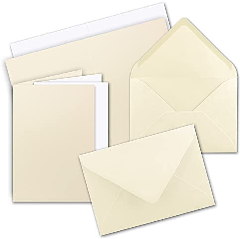 25 x Faltkarten-Set DIN A5 - Vanille inkl. Umschlägen DIN C5 und passenden Einlegeblättern in Weiß - blanko Klappkarten 14,8 x 21 cm
