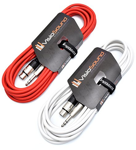 VisioSound 2 x Female XLR to 6.35mm Stereo Jack Lead/Balanced Signal Patch Cable / 2 Pack (6m, Red/White)