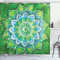 ABAKUHAUS Mandala Duschvorhang, Blattformen der Natur, Stoffliches Gewebe Badezimmerdekorationsset mit Haken, 175 x 180 cm, Blau Grün