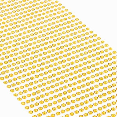 Movoja Gelbe Strasssteine - runde Glitzersteine 1200 Stück 3 mm selbstklebend zum Verzieren und Basteln | Schmucksteine zum aufkleben | Steinchen Dekosteine Bastelsteine Gelb Gold