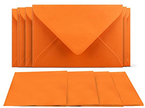25 Klappkarten mit Umschlägen Set Orange - DIN A6 Blanko Doppelkarten 14,8 x 21 cm (160 g/m²) - DIN C6 Umschlag 11,4 x 16,2 cm (80 g/m²) Nassklebung - Grußkarten Einladungskarten Hochzeit