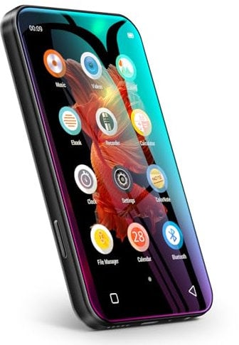 TIMMKOO MP4 MP3-Player mit Bluetooth, Lautsprecher, 4,0-Zoll-Voll-Touchscreen, tragbarer HiFi-Sound, MP3-Musikplayer mit Bluetooth, Sprachrekorder, E-Book, unterstützt 512 GB SD-Karte (schwarz)