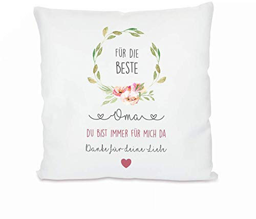 Kissen mit Spruch „Für die Beste Oma. Du bist Immer für Mich da.” I zum Kuscheln und als Deko I liebevolles Geschenk als Dankeschön, zum Geburtstag, zu Weihnachten und Anderen Anlässen