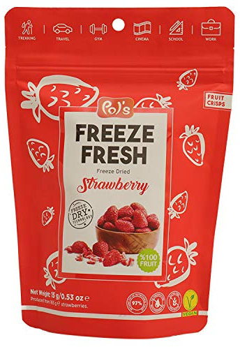 POL'S - 15 gr. Fresa Entera Liofilizada, Freeze Dried Strawberry Whole, Fresa Seca, El mejor refrigerio diario, sin gluten, sin azúcar, vegano, sin aditivos