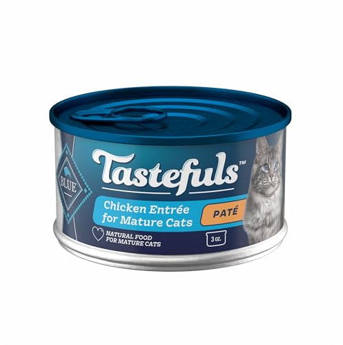 Blue Buffalo Tastefuls Wet Cat Food Paté for Mature Cats, Made with Natural Ingredients | Chicken Entrée, 3-oz. Can (24 Count)