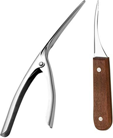 2 Pezzi in Acciaio Inox Pulitore di Gamberetti Strumento di Sviluppo di Gamberetti E Pelapatate Coltello a Guscio di Gamberetti con Manico in Legno Gadget per La Pulizia