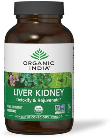 ORGANIC INDIA Liver Kidney Herbal Supplement - Detoxify & Rejuvenate, Supports Healthy Liver & Kidney Function, Vegan, Gluten-Free, Kosher, USDA Certified Organic, Non-GMO - 180 Capsules