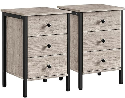 Yaheetech 2er Set Nachttisch Nachtkommode Nachtschrank Beistelltisch mit 3 Schubladen, Boxspringbett Schlafzimmer Wohnzimmer, 40 x 40 x 61 cm, Industrie-Design