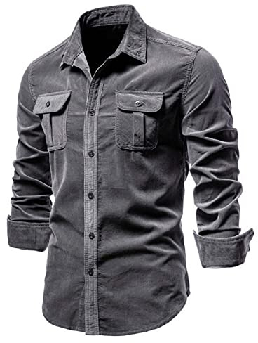 WJANYHN Camicia da Uomo Slim Casual in Cotone Tinta Unita Multicolore in Velluto A Coste da Uomo Primavera, Autunno E Inverno