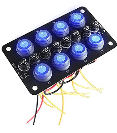 Multi Switch-Bedienfeld, ISAKEN 8 Gang ON-OFF Kippschalter Panel Momentaner Knopf Schalter mit 10A Sicherung für 12V-24V PKW LKW LKW Boote Motorräder Yachten