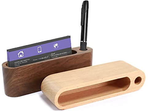 Mnixy Visitenkartenhalter aus Holz, 2 Stück, Schreibtisch, Visitenkartenhalter, Visitenkartenständer, Schreibtisch mit Stiftloch, geeignet für Büro, Firmenempfang, Ausstellungstisch, Konferenztisch