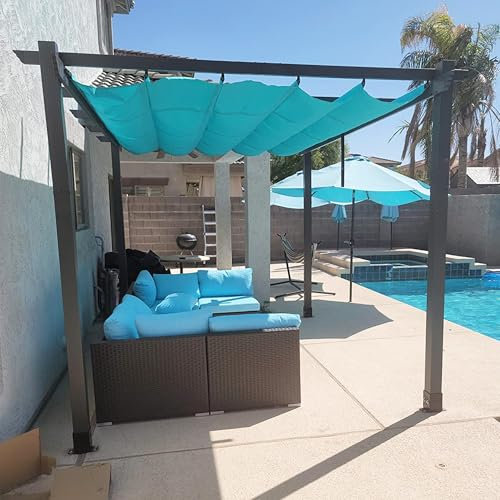 PURPLE LEAF Pergola Aluminium 3 x 3 m Tissu Teint en Fil, Pergola pour Terrasse Extérieur, Pergola Jardin Extérieur Toit Coulissante, Pavillon de Jardin, Bleu