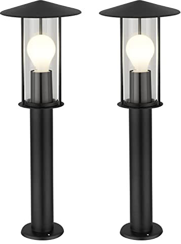 firstchoicelighting Set of 2 Black Outdoor 50cm Post Lights, Garden Driveway Bollard Lamp, IP44 Rated, LED Compatible