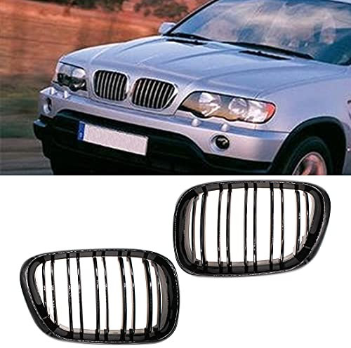 HZTWFC Sportlicher Stil Doppelte Latte Glänzend Schwarz Kühlergrill Nierengrill Ersatz für BMW X5 E53 1998–2003
