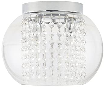 LITECRAFT Seren Ceiling Light Bathroom Flush with Clear Glass Bowl Shade - Polished Chrome