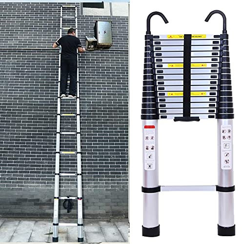 6.2m Teleskopleiter aus Aluminium mit 2 Abnehmbaren Haken, Verstellbare Dachbodenleiter Leiter Telescoping Ladder Max. Belastung 150kg/330lbs