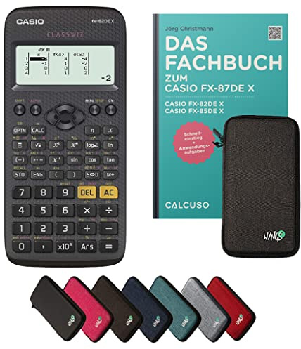 Casio fx-82DE X inkl. Schutztasche Dunkelgrau & Fachbuch (80 Seiten, DIN A5) – Wissenschaftlicher Rechner – Smart Set
