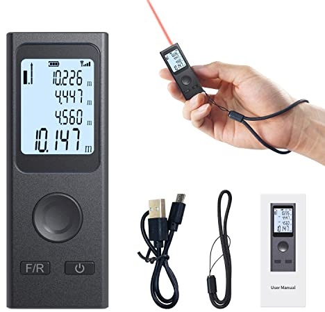 WANLUTECH Laser Measure,Mini Laser Distance Meter 131Ft USB Charging LCD Backlight Feature Laser Measurement Tool with Pythagorean Mode, Distance, Area and Volume Measurement(LT-40P)
