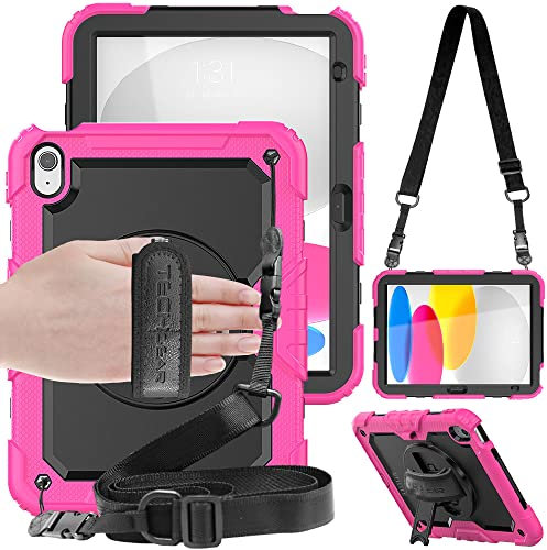 TECHGEAR Funda Compatible con iPad 10, 10.9 Pulgadas 2022 (10a generación), Funda Protectora Prueba de Choques Resistente Carcasa con Soporte Giratorio de 360 Grados y Correa de Hombro
