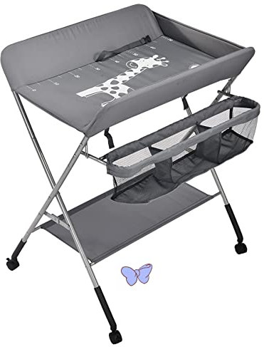 Fasciatoio Pieghevole per Bagnetto Neonati,avolo Cambio Pannolini Multifunzionale Portatile,Fasciatoio per Bambini, Tavolo da Massaggio con Tasche a Rete e Salvaspazio (80 * 65 * 99cm-Grigio scuro)