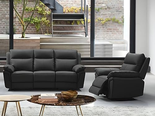 Vente-unique-Relaxgarnitur 3+1 - Büffelleder - Schwarz - PAKITA