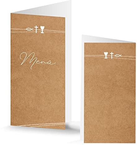 Logbuch-Verlag 10 festliche Menükarten - Speisekarte zum Bedrucken & Beschriften Kraftpapier-Optik - Hochzeit Kommunion Taufe DIN lang