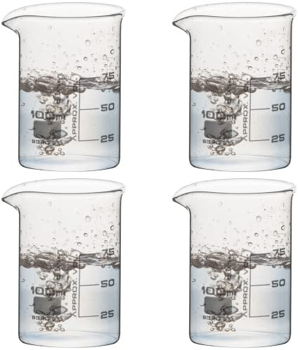 This-Trade - 100ml Lab glass Beaker - 4 Pack - Low Form Boro Glass with spout. 100 ml Scientific Laboratory Glass Beakers 3.3 Borosilicate glass container Printed Graduation (Vol: 4 x 100ml)