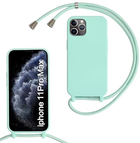 MBSLFY Lanyard Case for iPhone 11 Pro Max, Liquid Silicone Protective Phone Case with Strap Adjustable Neck Cord Necklace Soft Cover for iPhone 11 Pro Max, Mint green