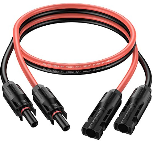 2x Cable de Extensión del Panel Cable Solar de 1m 10 AWG 6mm² Cable Positivo y Negativo con Conectores Hembra y Macho de Solar para Enganchar al Panel Solar