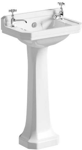 Go Bathrooms Traditional White Cloakroom Pedestal Basin Ceramic 2-Tap Hole Bathroom Sink