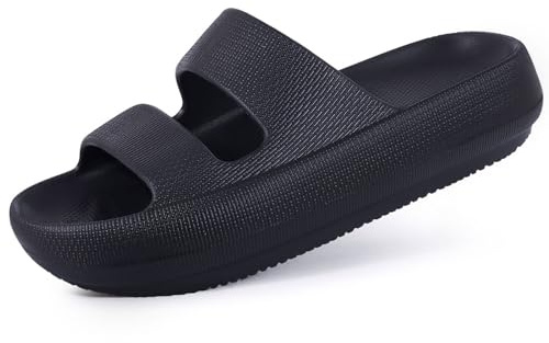 shevalues Orthopedic Slide Sandals for Women with Arch Support Pillow Soft Recovery Slip on Sandals Lightweight Summer Cloud Slippers for Plantar Fasciitis Update Black 39