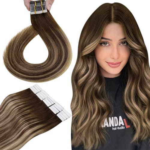 Hetto Tape Extensions Echthaar Balayage Tape in Extensions Echthaar Balayage Dunkel Braun to Licht Blond Seidig Gerade Invisible Tape Klebe Remy Haarverlangerung 20pcs 40g 35 cm #4/27/4