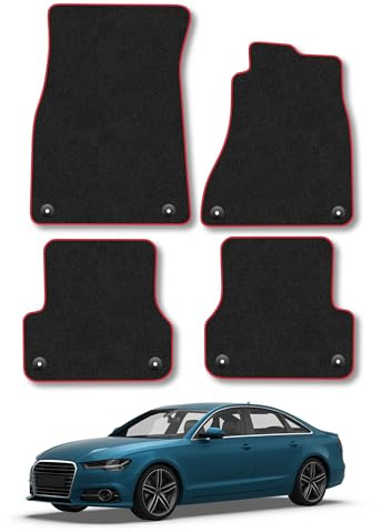Audi A6 (2011-2018) Carpet Car Mats | Red Edge Trim Tailored Fit Floor Mats Full Coverage Protection Accessories Easy Clean Anti Slip Made in the UK