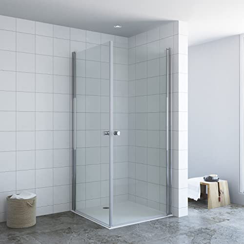 Duschkabine Eckeinstieg 90x90 x 197 cm Pendeltüren Schwingtüren Drehtüren Eckdusche Duschwand Glas Duschabtrennung rahmenlos für Duschwanne oder Bodengleiche Dusche Echtglas 6 mm Nanobeschichtung