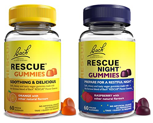 Rescue Remedy Gummies Variety Bundle, for Balanced Days and Restful Nights, 1 x Orange 1 x Berry, Easy to take, Vegan, Natural Flower essences, 2 x Packs of 60 Gummies