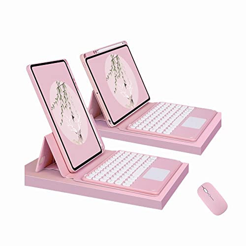 CLALOC Custodia Con Tastiera Per Ipad 1St 2Nd 3Rd 4Th 5Th 6Th 2017 2018 2020 2021 2022, 360 Rotante Magneticamente Staccabile Bluetooth Wireless Keyboard Cover Con Il Mouse,Light pink,Pro 12.9 2020