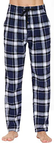 MoFiz Bas de de Pyjama Homme Long Pantalon d'hiver Chaud à Carreaux Coton Vêtements de Nuit avec Braguette à Boutons No.2759 L