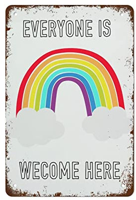 Everyone is Welcome Here Diversity Wandkunst Klassenzimmer Dekor inklusive Klassenzimmer Wandkunst 14 x 20,3 cm Wanddekoration Retro Kunst Blechschild Lustige Dekorationen für Zuhause Bar Pub Cafe