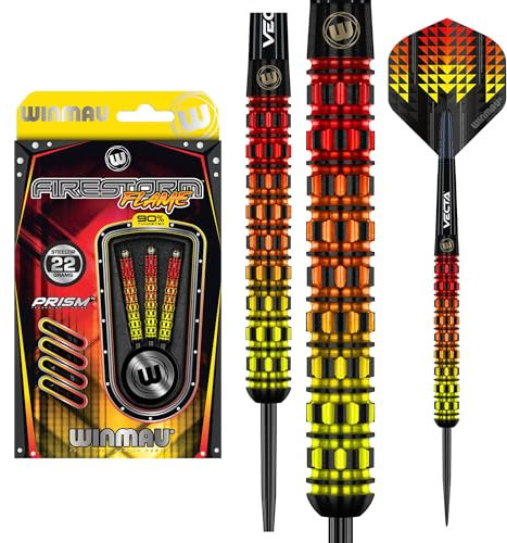 WINMAU Firestorm Flame 22 Gramm Professionelles Wolfram-Dart-Set mit Flights und Schäften (Shafts)
