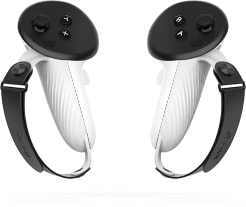 AMVR Controller Grips Compatible with Meta/Oculus Quest 3, Silicone Accessories Non-Slip Handle Cover, Adjustable Soft Hand Strap Fits Small and Medium Hands (Not Fit Official Charging Dock Battery)