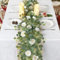 UXORSN 2Pcs Artificial Eucalyptus Flower Garland with White Rose Fake Plants Silk Roses Floral Green Leaves Vines Faux Gypsophila Flower Ivy Greenery Garland for Wedding Home Party Table Runner Decor