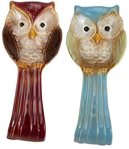 BESTonZON 2 Pièces Repose-cuillère Hibou Porte-spatule Support De Couvercle De Casserole Repose-cuillère Pour Comptoir De Cuisine Cuillère Repose Repose-louche Ravioli Fourchette Céramique