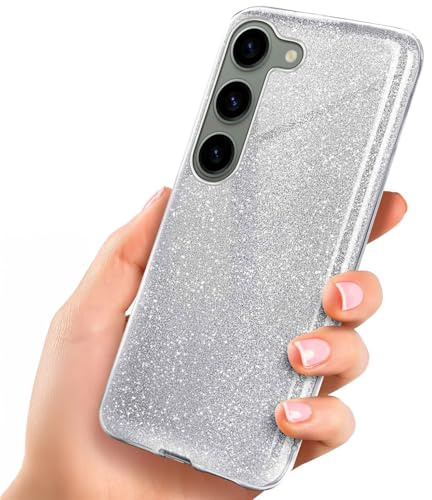 ONEFLOW Glitter Case für Samsung Galaxy S23 Plus Glitzer Handyhülle mit Kameraschutz, Stylische Hülle Glitzernd, Dünne TPU Schutzhülle für Damen, Glitzerhülle Qi kompatibel, Silber
