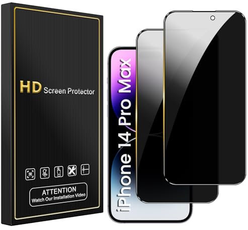 Romkasi Sichtschutz für iPhone 14 Pro Max 6,7 Zoll, Anti-Spy Panzer Schutz Glas Folie Schutzfolie, Einfache Installation Blasenfrei 9H Härte 2 Stück