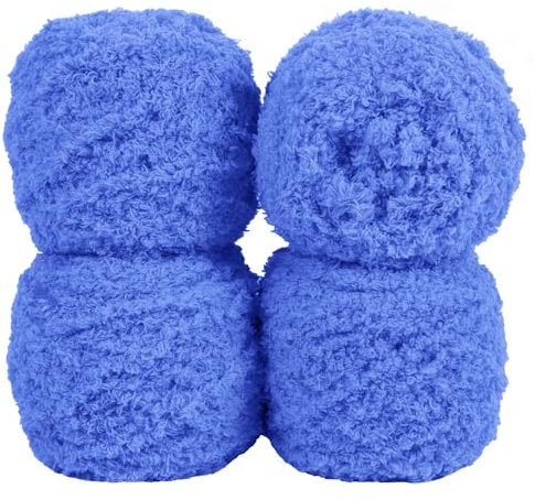Uiopa Flauschige Wolle Garn Königsblau, 400g(4 x 100g, 4 x 80m) Plüschwolle zum Stricken 3 Stränge Fransengarn, Handstrickgarn Weiche Häkelwolle zum Decken Schals Mützen DIY-Projekte