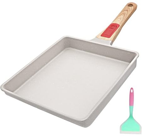 AIKENBBKK Tamagoyaki Pfanne, Groß Japanische Omlette Pfanne mit Abnehmbarer Griff, 23x21 cm Antihaft Japanische Pfanne Tamagoyaki, Backofen und spülmaschinenfest (Weiß)